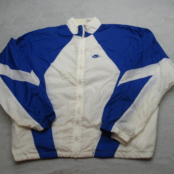 Nike Jacket Mens Large White Blue Colorblock Pockets Full Zip‎ Windbreaker VTG * - Picture 1 of 14